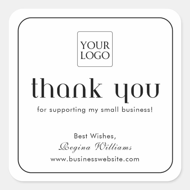Elegant Modern Minimalist Business Logo Thank You Square Sticker (Front)