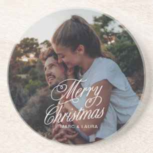 Elegant Modern Minimalist Christmas Couple Photo Coaster