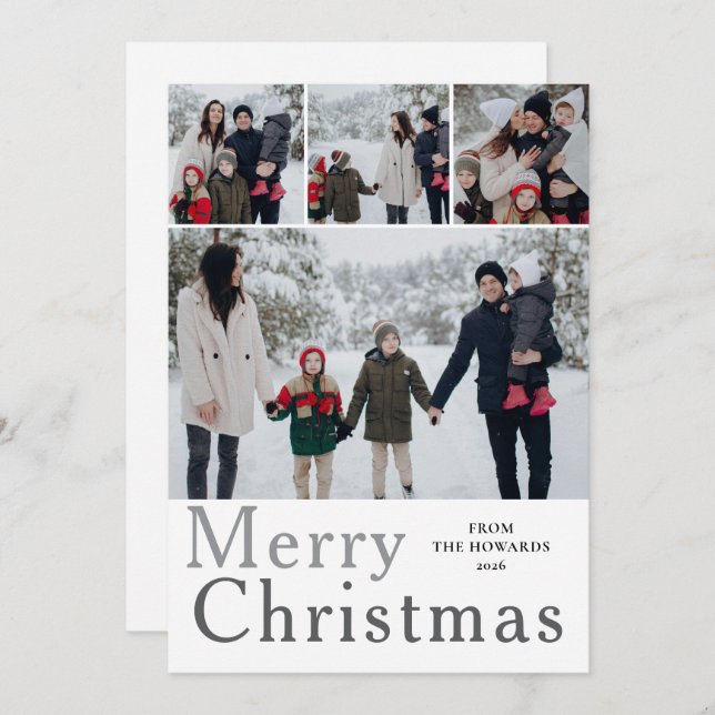 Elegant Modern Minimalist Christmas Family 4 Photo Holiday Card (Front/Back)