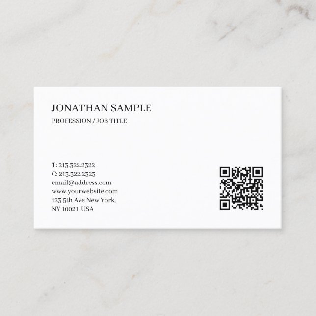 Elegant Modern Minimalist Custom QR Code Trendy Business Card (Front)