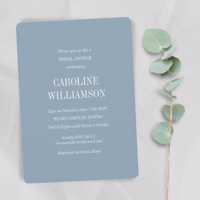 Elegant Modern Minimalist Dusty Blue Bridal Shower Invitation (Creator Uploaded)