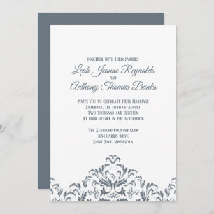 Elegant Modern Minimalist Dusty Blue Damask Invitation
