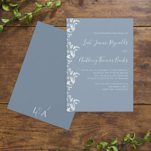 Elegant Modern Minimalist Dusty Blue Flourish Invitation