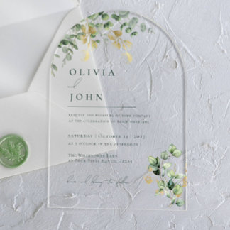 Elegant Modern Minimalist Eucalyptus Wedding Acrylic Invitations