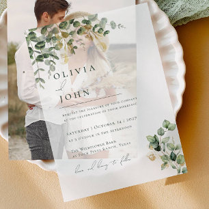 Elegant Modern Minimalist Eucalyptus Wedding Vellum Invitations