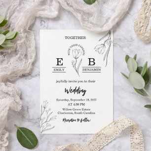 Elegant Modern Minimalist Floral Simple wedding  Invitation