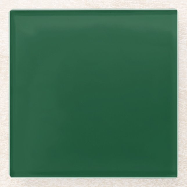 Elegant Modern Minimalist Forest Green Glass Coaster (Front)