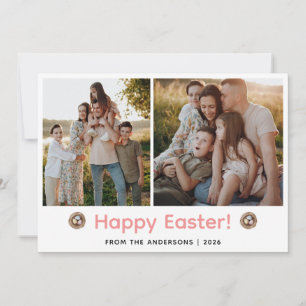 Elegant Modern Minimalist Happy Easter 2 Photo Holiday Card