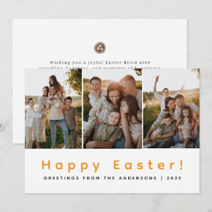 Elegant Modern Minimalist Happy Easter 3 Photo Holiday Card