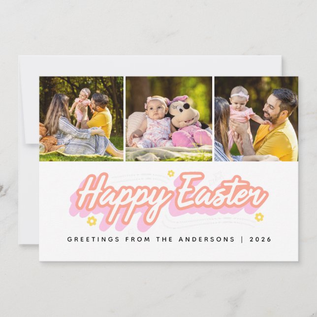 Elegant Modern Minimalist Happy Easter 3 Photo Holiday Card (Front)