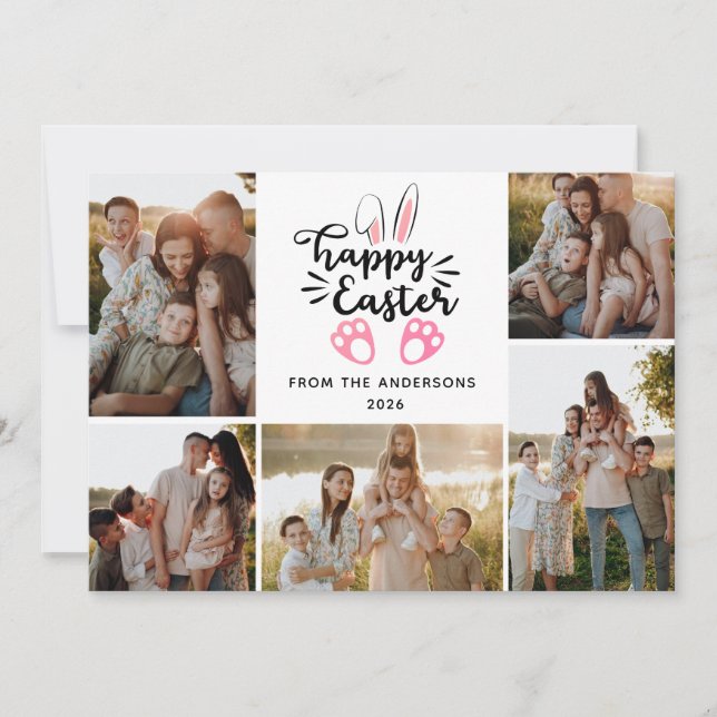 Elegant Modern Minimalist Happy Easter 5 Photo Holiday Card (Front)
