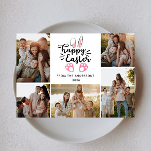 Elegant Modern Minimalist Happy Easter 5 Photo Holiday Card