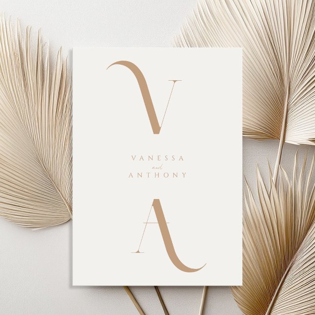 Elegant Modern Minimalist Ivory and Tan Wedding Invitation (Creator Uploaded)