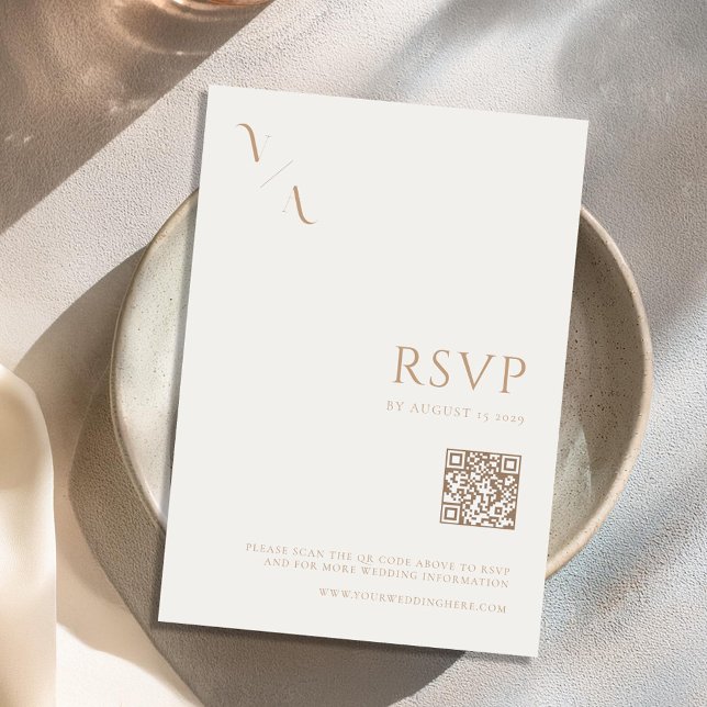 Elegant Modern Minimalist Ivory and Tan Wedding RSVP Card (Creator Uploaded)
