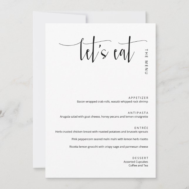 Elegant Modern Minimalist Let's Eat Thank You Menu (Front)