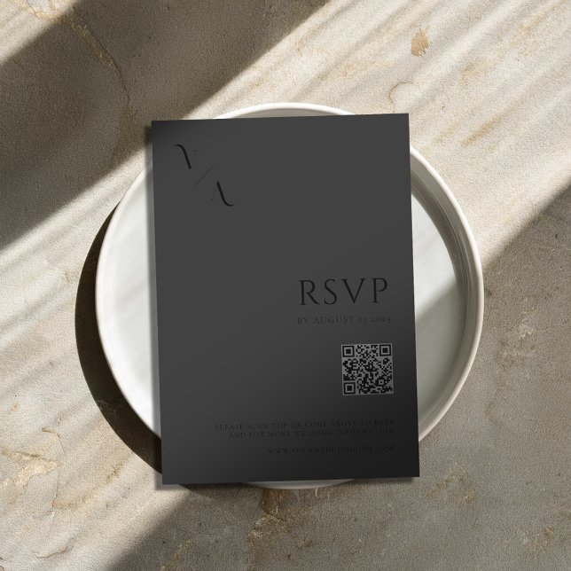 Elegant Modern Minimalist Matte Black Wedding RSVP Card (Creator Uploaded)
