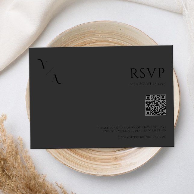 Elegant Modern Minimalist Matte Black Wedding RSVP Card (Creator Uploaded)
