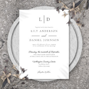 Elegant Modern Minimalist Monogram Wedding Invitation