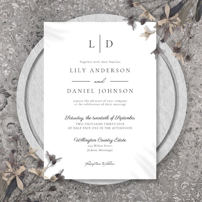 Elegant Modern Minimalist Monogram Wedding Invitation (Elegant Modern Minimalist Monogram Wedding Invitation)