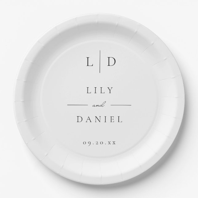 Elegant Modern Minimalist Monogram Wedding Paper Plate (Front)