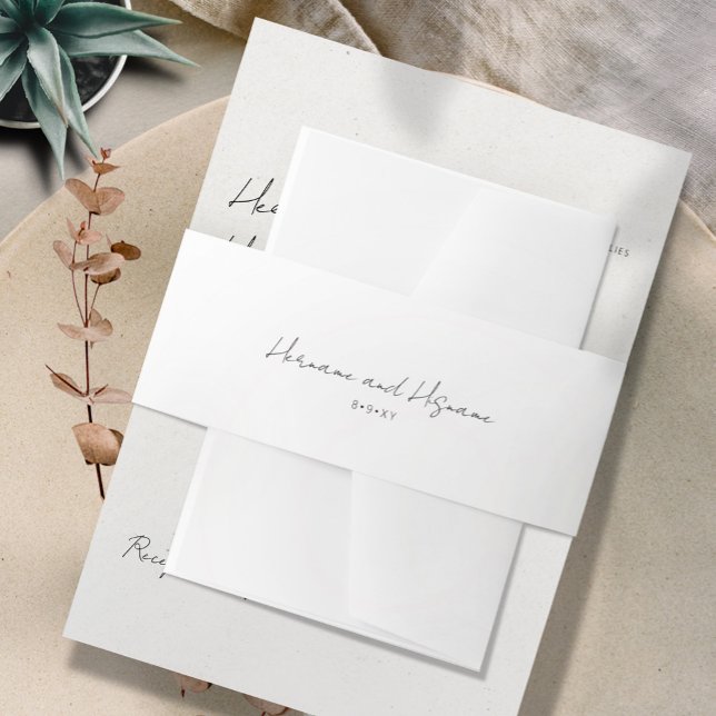 Elegant Modern Minimalist Names Date Wedding Invitation Belly Band (Creator Uploaded)