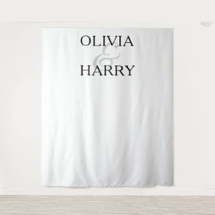 Elegant Modern Minimalist Names Wedding Backdrop  Tapestry