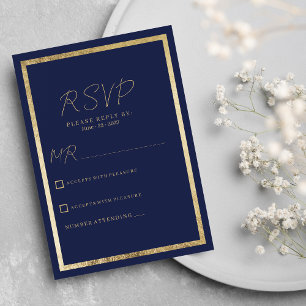 Elegant modern minimalist navy blue gold RSVP Invitation