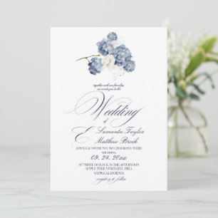 Elegant Modern Minimalist Navy Wedding Photo Invitation