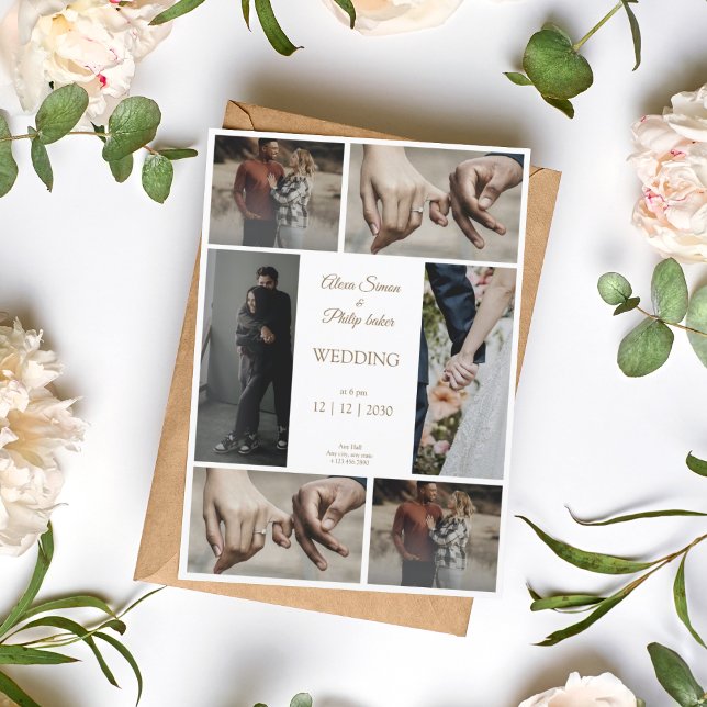 Elegant modern, minimalist photo collage wedding invitation (1)