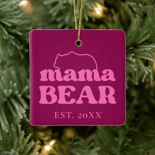 Elegant Modern Minimalist Pink Mama Bear Stylish Ceramic Ornament