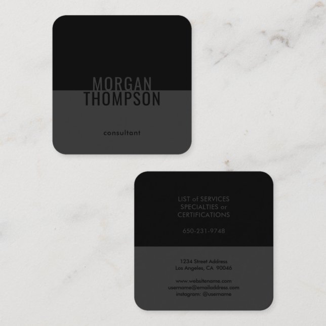 Elegant Modern Minimalist Plain Black Grey Simple Square Business Card (Front/Back)
