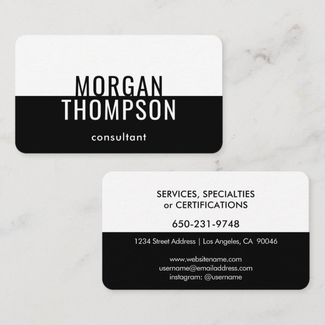 Elegant Modern Minimalist Plain Black White Simple Business Card (Front/Back)