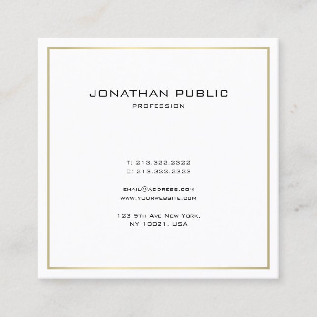 Elegant Modern Minimalist Plain Gold Look Trendy Square Business Card (Front)
