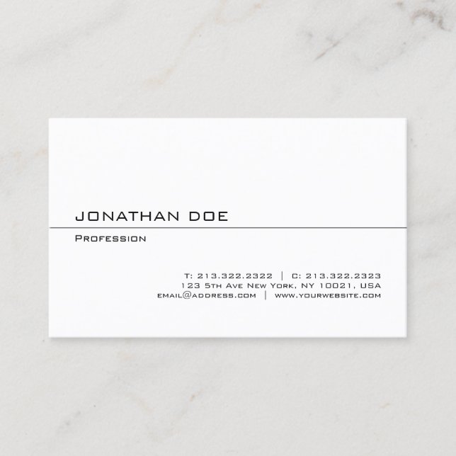 Elegant Modern Minimalist Professional White Sleek Business Card (Front)