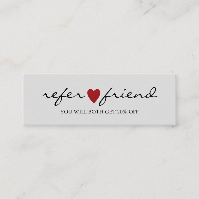 Elegant Modern Minimalist Red Heart Referral Card (Front)