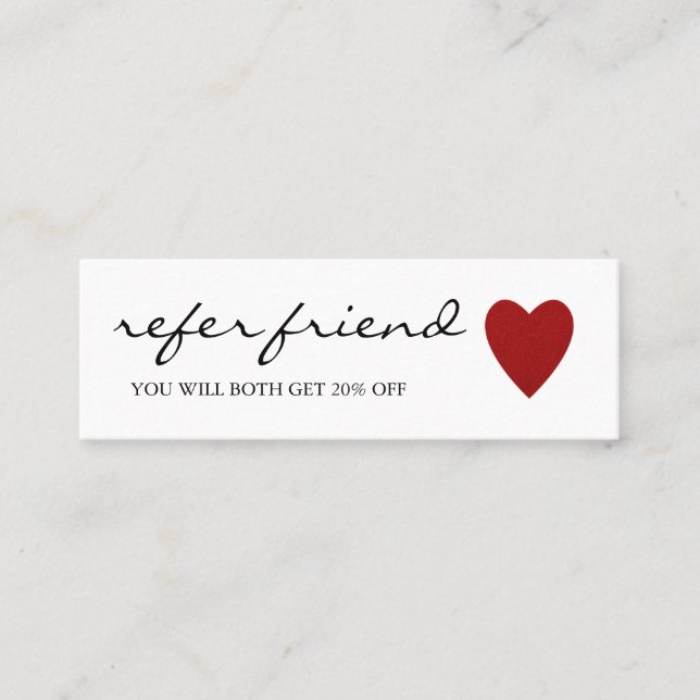 Elegant Modern Minimalist Red Heart Referral Card (Front)