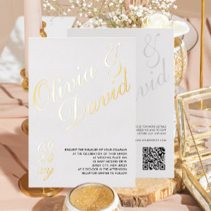 Elegant Modern Minimalist RSVP QR Back Wedding