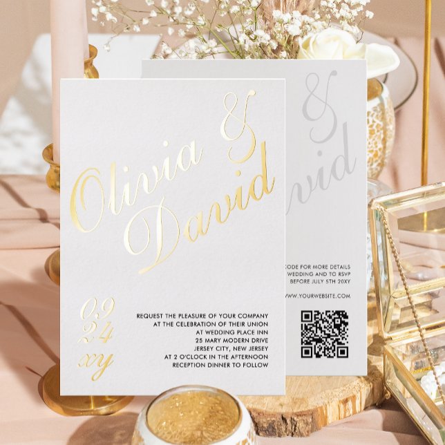Elegant Modern Minimalist RSVP QR Back Wedding (Creator Uploaded)