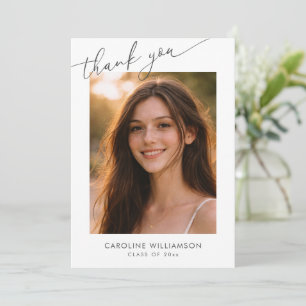 Elegant Modern Minimalist Script Graduation Photo Thank You Card