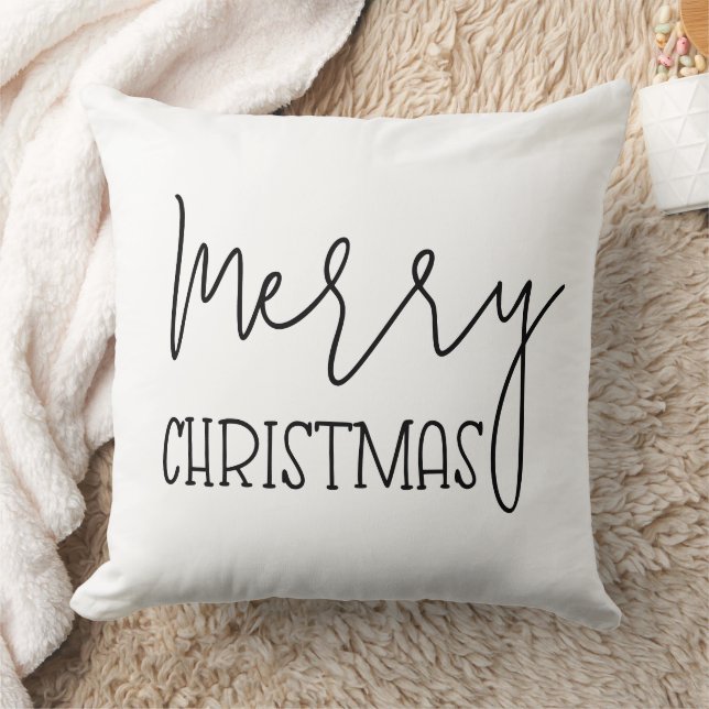 Elegant Modern Minimalist Script Merry Christmas Cushion (Blanket)