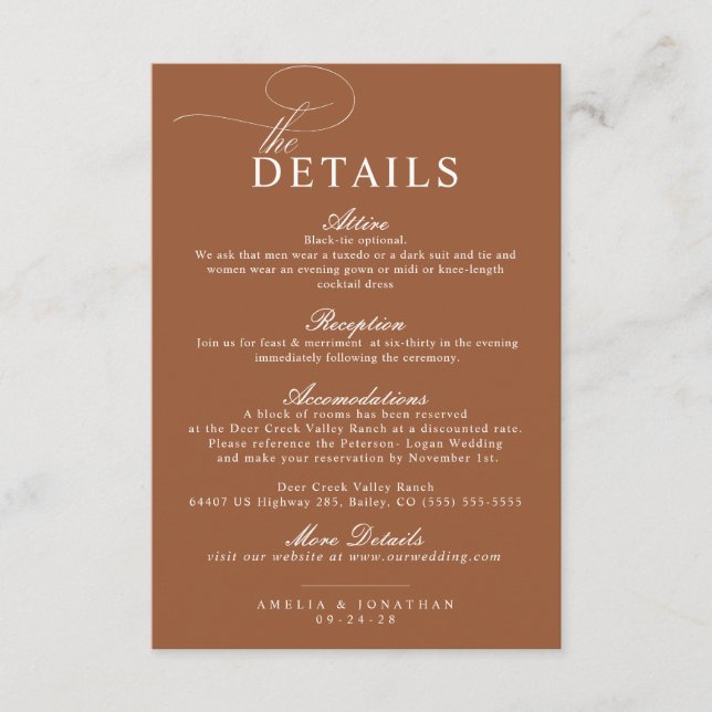 Elegant Modern Minimalist Script Wedding Details E Enclosure Card (Front)
