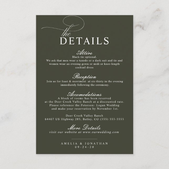 Elegant Modern Minimalist Script Wedding Details E Enclosure Card (Front)