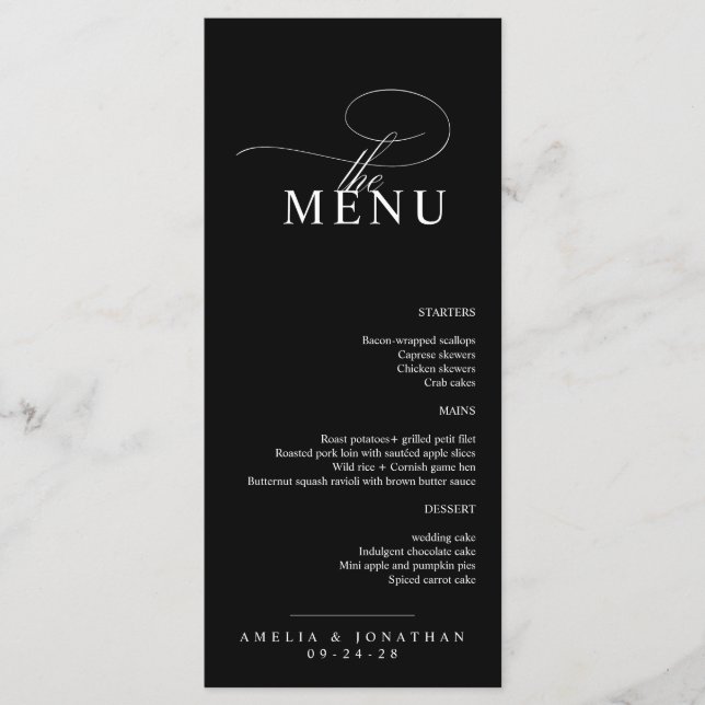 Elegant Modern Minimalist Script Wedding Menu (Front)