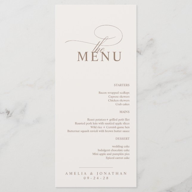Elegant Modern Minimalist Script Wedding Menu (Front)