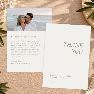 Elegant Modern Minimalist Simple Photo Wedding Thank You Card