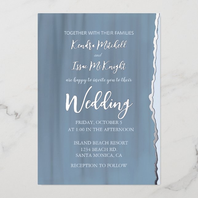 Elegant Modern Minimalist Slate Blue Wedding (Front)