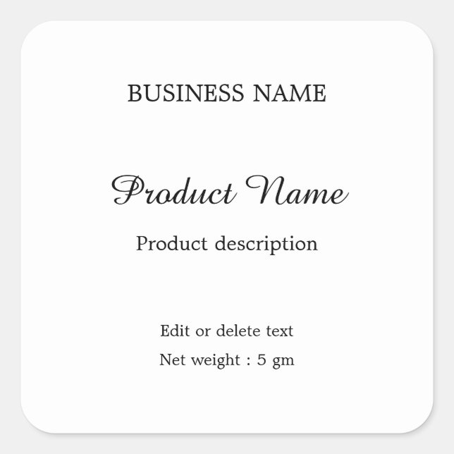 Elegant modern minimalist square product label (Front)