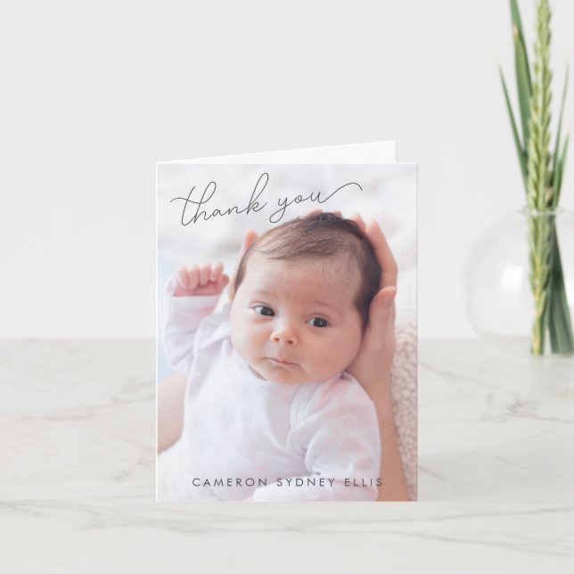 Elegant Modern Minimalist Two Baby Photo Folded Thank You Card (Front)