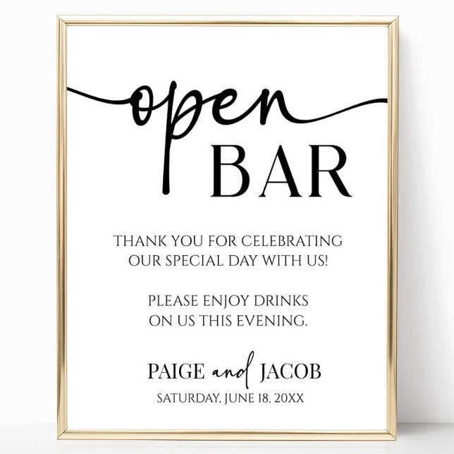 Elegant Modern Minimalist Wedding Open Bar Sign (Creator Uploaded)