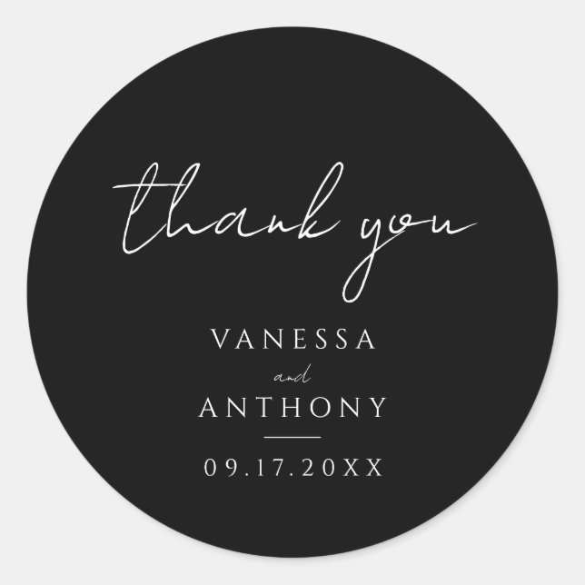 Elegant Modern Minimalist Wedding Thank You Classic Round Sticker (Front)
